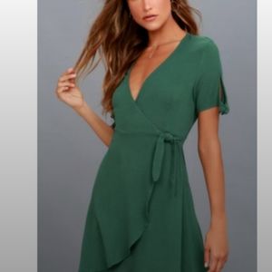 Lulus My Philosophy wrap dress in emerald green